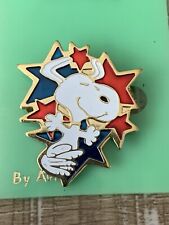 Vintage 80's Peanuts Snoopy Dancing With Red and Blue Stars Pin And Stick Pin picture