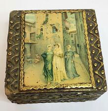 Vintage Florentine Box Gold Trim Dante And Beatrice 4x4x2 picture
