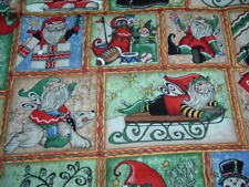 Vtg Santa Elves Kringles Crunch Busy Bunch Quilt Block SSI Sew Fabric 18x43 #HFC picture