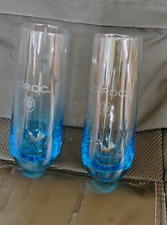 Ciroc Etched Blue Cocktail Stemless Flute Glasses ~ Set of Two Vodka Logo 6.25