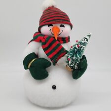 1990s Batting Fabric Snowman Figure Holding Christmas Tree Knitted Hat VTG 10