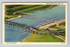 Alton IL-Illinois, Alton Lock & Dam, c1941 Antique Vintage Souvenir Postcard picture
