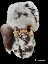REDUCED Rare North American Native Doll Papoose board on back - wrapped in fur picture