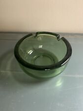 Vintage Mid Century Modern Ashtray Green Heavy Glass 2 Slot Cigarette Joint picture
