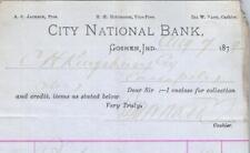 1879 CITY NATIONAL BANK BILLHEAD A C JACKSON PRESIDENT GOSHEN INDIANA picture