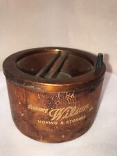 Vtg Ash Dispenser Ashtray Tooled Leather Moving & Storage Advertising Giveaway picture