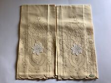 Vintage Madeira Embroidered Hand Towels Set 2 Floral Yellow  Linen picture
