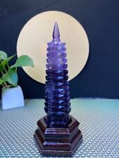 390g Top Natural Amethyst quartz crystal carved Wenchang Tower Reiki healing picture