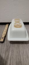 Vintage Pyrex Gold Butterfly Covered Butter Dish with Lid, 72-B Milk Glass USA  picture