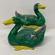 Pair Vintage Ceramic Ducks Green Decorative mid century picture