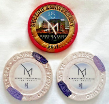 M Casino Las Vegas LOT 2011 $5 2nd Anniversary & $1 Chip Token SHIPS NEXT DAY 🍒 picture