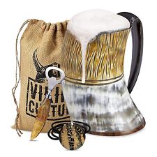 Viking Culture Ox Horn Mug, Norse Pendant and Bottle Opener - 3Pc.Set 