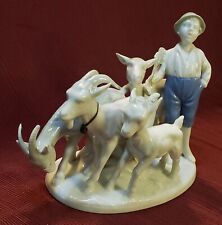 Golden Crown E&R Vintage Retired Blue Glazed Boy w/Goats Figurine, Collectible picture