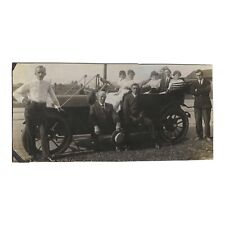 Vintage Snapshot Photo Men Women Posing With Antique Convertible Car 1910s picture