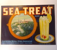 Vintage ORIGINAL Crate Label Sea Treat Brand Citrus Oranges Carpinteria picture