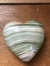 Estate Carved Green & Cream Striped Agate Stone HEART Paperweight  Figurine –  picture