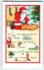 Santa Claus Christmas Postcard When You Are Asleep In Bed Poem Whitney Vintage picture