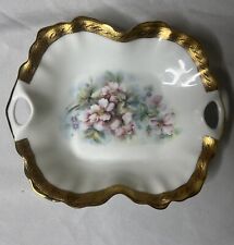 Limoges France Versailles Porcelain Trinket Dish Wavy Gold Trim Pink Flower picture