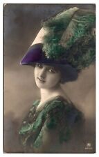1911 Hand Tinted RPPC Featuring a Pretty Lady with Green Feathered Hat - Belgium picture