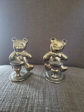 Set Of 2 Hosley Solid Brass Teddy Bear Candle Stick Holders picture