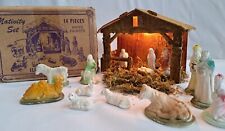 Vintage 40's The Glolite Corp. Hand Painted 14 Piece Nativity Set Christmas Rare picture