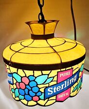 Vtg 70's Heileman Brewing Sterling Beer Faux Stained Glass Hanging Light Plastic picture