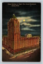 Detroit, MI-Michigan, Night View Fisher Building,  c1941 Vintage Postcard picture