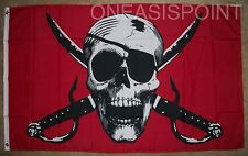 3'x5' Crimson Pirate Flag Outdoor Indoor Banner Jolly Roger Swords Skull New 3X5 picture