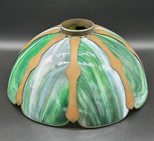 Antique Vintage Green Slag Glass 8 Panel Lamp Shade 3 1/8