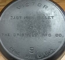Victor Cast Iron Skillet Griswold #9 Heat Ring Erie Ohio USA Made 723 picture