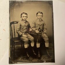 Vintage tintype Dapper￼young men￼ Look like twins matted Walnut gold￼ Frame picture