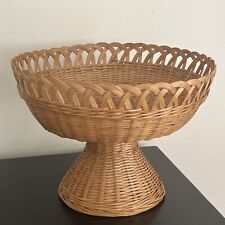 Vintage Wicker Pedestal Fruit Basket Centerpiece Compote picture