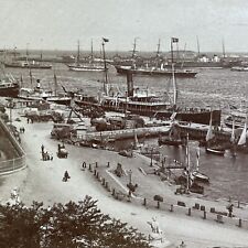 Antique 1897 Merchant Ships Copenhagen Denmark Stereoview Photo Card V514 picture