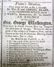 1800 Boston newspaper w ad THOMAS PAINE 's EULOGY on GEORGE WASHINGTON 's DEATH picture