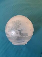 Antique Victorian Etched Deer Buck  Stag Parlor GWTW Banquet Ball Oil Lamp Shade picture