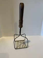 Vintage Potato Masher Square Wire Wood Handle Unusual Shape Kitchen Collectible picture