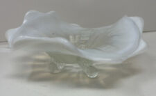 Fine Antique Northwood Glass White Ice Opalescent Ruffled Edge Three Footed Bowl picture