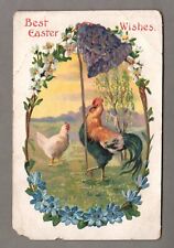 Vintage 1908 Easter Postcard, Hen & Rooster, Embossed, SL & Co., Germany, Retro picture
