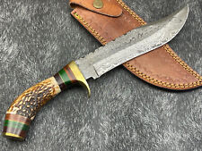 12.0''Custom HAND FORGED DAMASCUS HUNTING KNIFE STAG HORN Bowie Knife picture