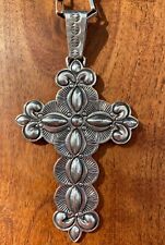 Navajo Native American Sterling Cross With Handmade Chain-Beautiful Stamp Work picture