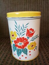 Vintage Retro 70s Unmarked Kitchen Canister Tin Yellow Flowers picture