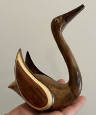 Vintage MCM Mid Century Track Wood Swan Goose Figure Decor 5” picture