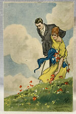 Italian Artist G. Ferrari | Romantic Couple | Picking Poppies | Art Deco | 1900s picture