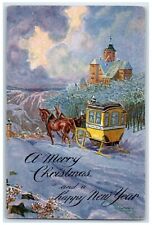 c1910's Christmas Horse Carriage Winter House Church Unposted Antique Postcard picture