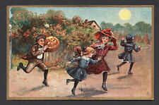 Halloween Embossed Postcard,Tuck No 183-2,Boy Holding JOL Chasing Girls picture