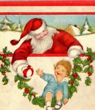 C.1910s Christmas. Santa & Adorable Boy Child. Village. Bergman. VTG Postcard picture
