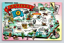 1964 Pictorial Tourist Landmark Map Greetings From State of Kentucky KY Postcard picture