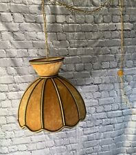 Swag Lamp Tulip Shade Gold Velvet Hanging Lamp with Vintage Amber Bulb picture