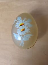 Westmoreland Satin Yellow Glass Egg Hand Painted White Daisy Trinket Collectible picture