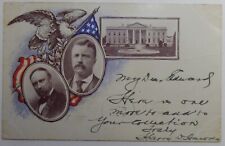 1904 Roosevelt Fairbanks Gorgeous Jugate Campaign Postcard Eagle Flag WH Sepia picture